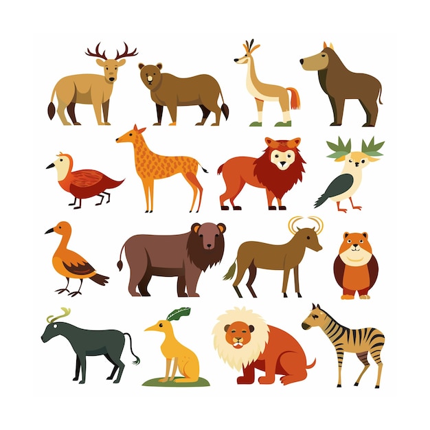 Vector animal and wildlife icon set vector illustration