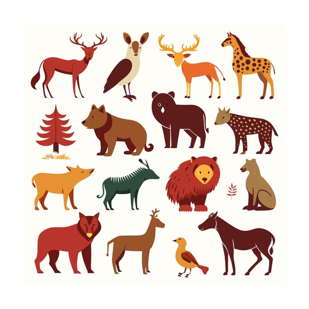 Vector animal and wildlife icon set vector illustration