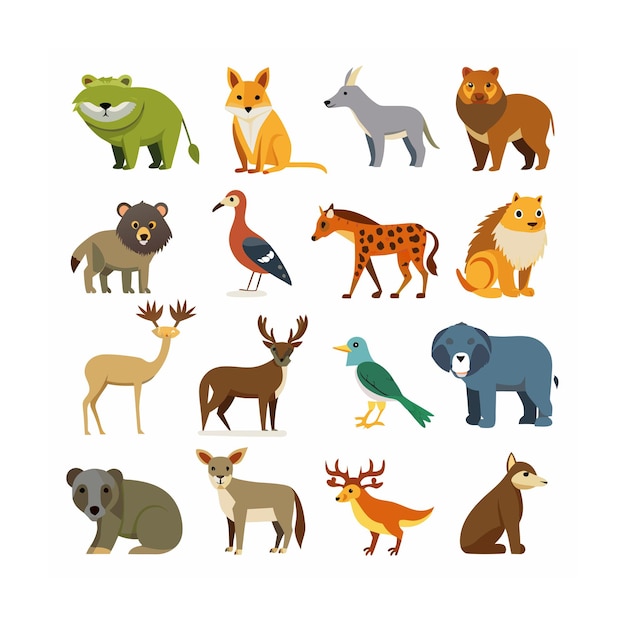 Vector animal and wildlife icon set vector illustration