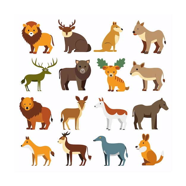 Vector animal and wildlife icon set vector illustration