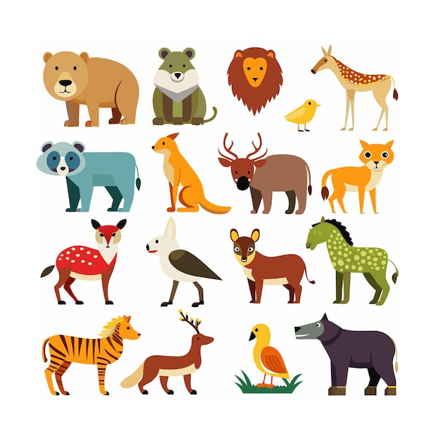 Vector animal and wildlife icon set vector illustration