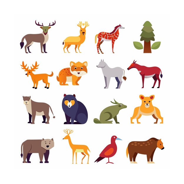 Vector animal and wildlife icon set vector illustration