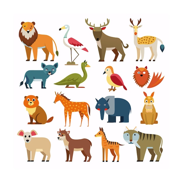 Vector animal and wildlife icon set vector illustration