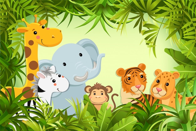 Vector animals in the jungle. vector illustration.