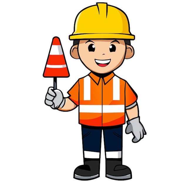 Vector animated building excitement cute little construction worker vector