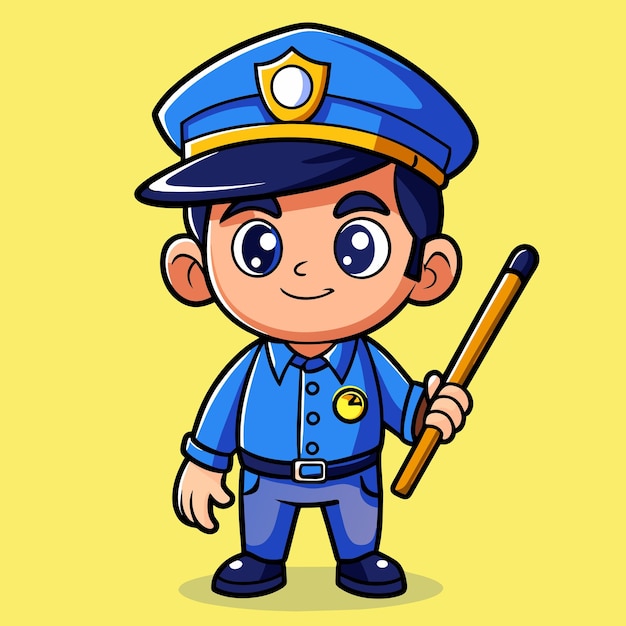 Vector animated policeman holding stick baton vector art