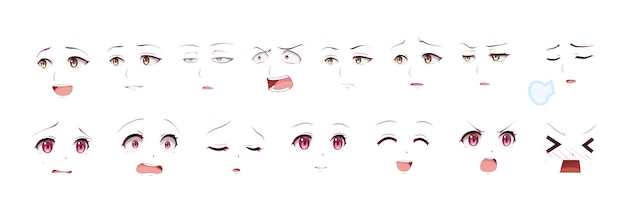 Anime manga girl expressions eyes set