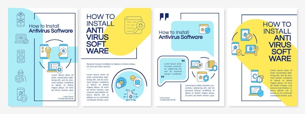 Vector antivirus program installation tips brochure template. flyer, booklet, leaflet print, cover design with linear icons. vector layouts for presentation, annual reports, advertisement pages