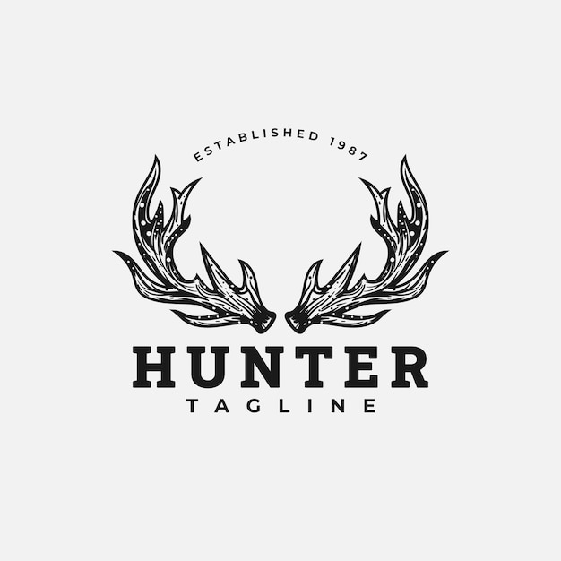 Vector antler deer hand drawn logo design iluustration for hunter club