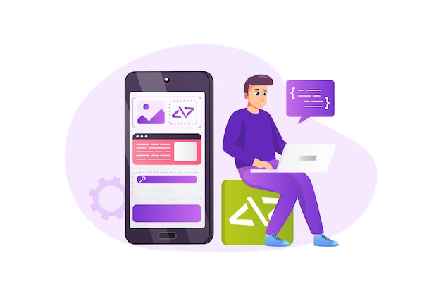 App development concept in flat style with people scene