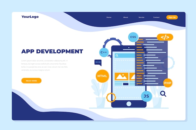 App development landing page template with phone