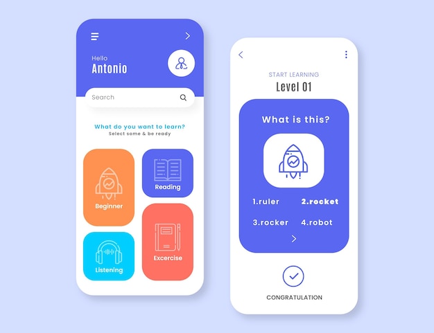 Vector app template for learning a new language