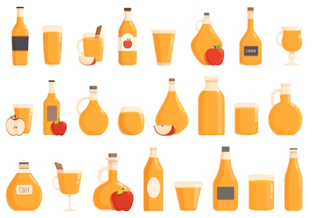 Apple cider icons set cartoon vector Splash beer