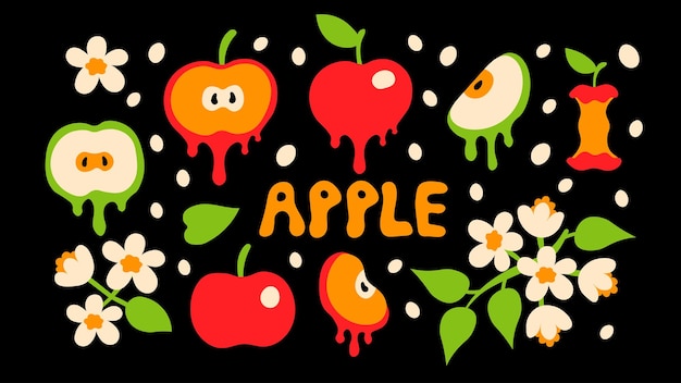 Apple fruit elements vector set