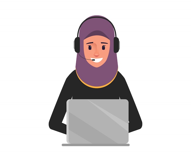 Arab business woman in call center character.