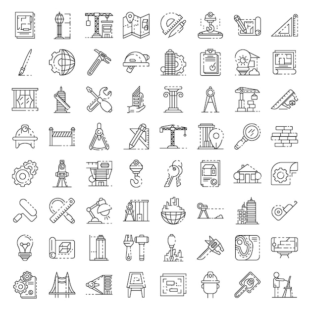 Architect equipment icons set. Outline set of architect equipment vector icons