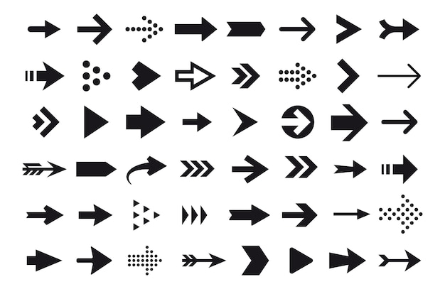 Arrow icons, vector arrow cursor isolated on white