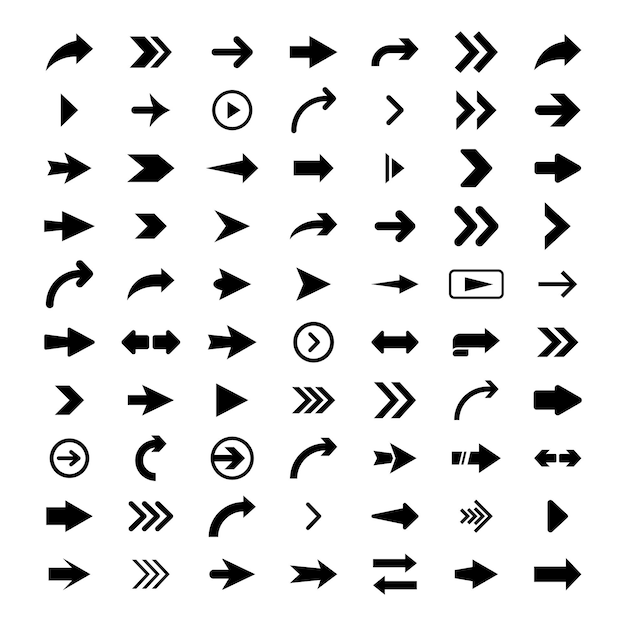 Arrows big set of black flat icons, symbols, signs. Arrow icon. Vector collection for web design, interface design, ui, apps, software and more.