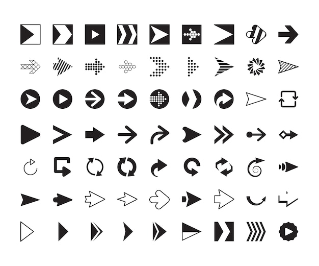 Arrows collection. Modern graphic direction signs computer screen curves arrows vector set. Illustration direction arrow, interface orientation