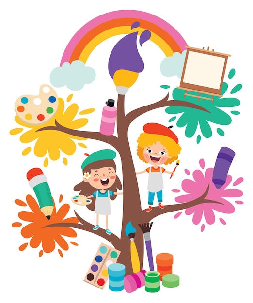 Art Concept With Kids On Tree