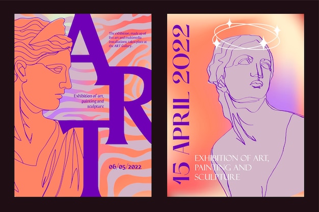 Vector art posters for the exhibition of painting sculpture music festival