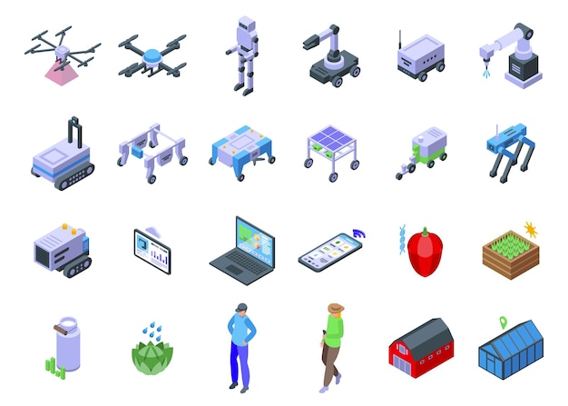 Artificial intelligence in agriculture icons set isometric vector Smart field