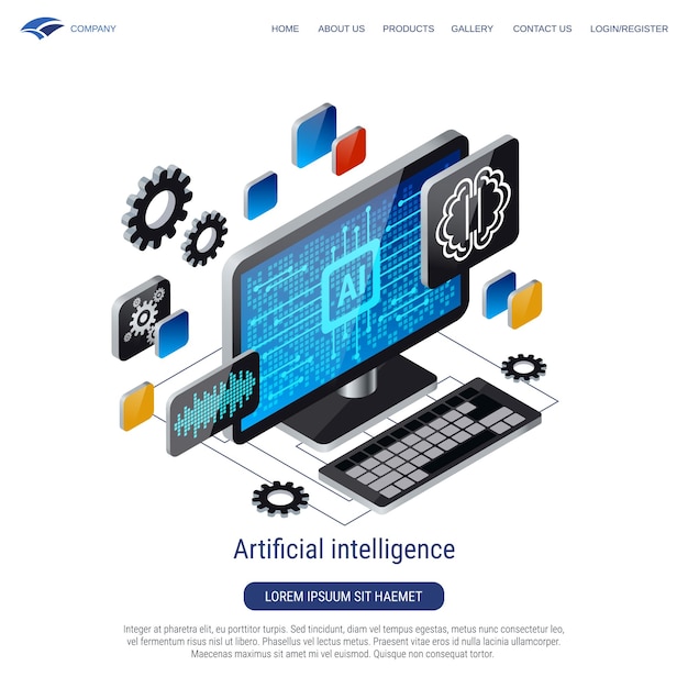 Vector artificial intelligence digital mind technology 3d isometric vector concept illustration