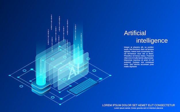 Vector artificial intelligence flat 3d isometric vector concept illustration