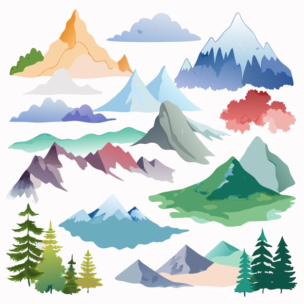 Vector artistic mountainous landscape watercolor vector illustration