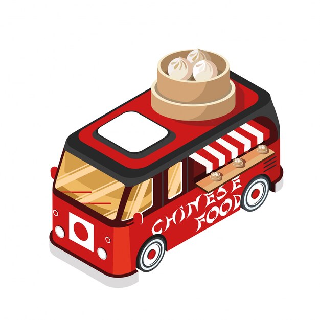 Asian Food Isometric Food Truck Vehicle Illustration