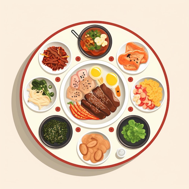 Vector asian vector korean cuisine food korea meal restaurant illustration traditional dish menu