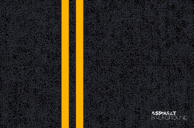 Asphalt road texture background black tarmac surface Realistic vector highway with double yellow line top view Pathway with marking pavement backdrop structure roadway traffic direction