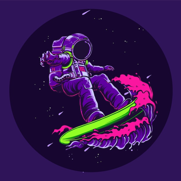 Vector astronaut surfing in space illustration