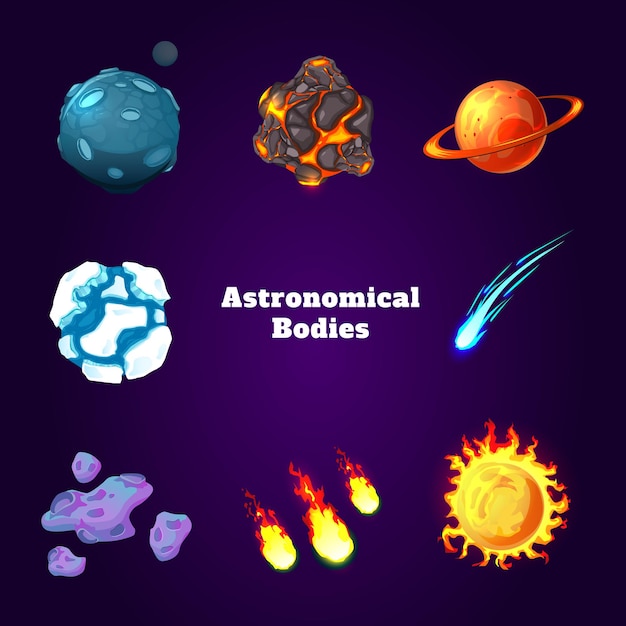 Vector astronomical bodies set