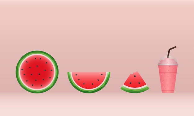 atermelon and juicy slices vector set flat design of green leaves and watermelon