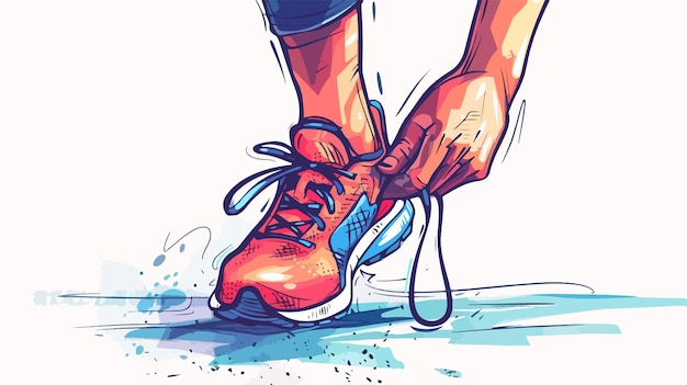 Vector athlete tying shoelaces before jogging outdoors