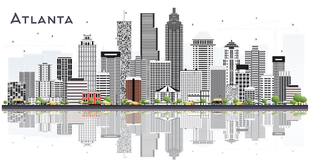 Atlanta Georgia USA City Skyline with Gray Buildings Isolated on White. Illustration