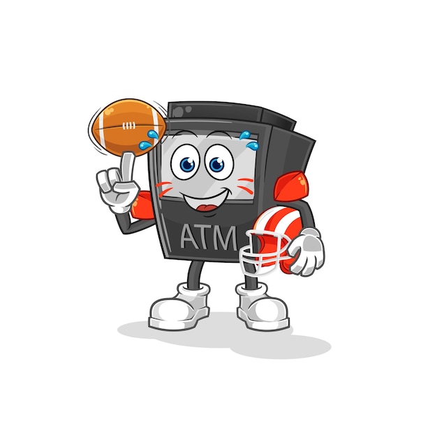 ATM machine playing rugby character cartoon mascot vector