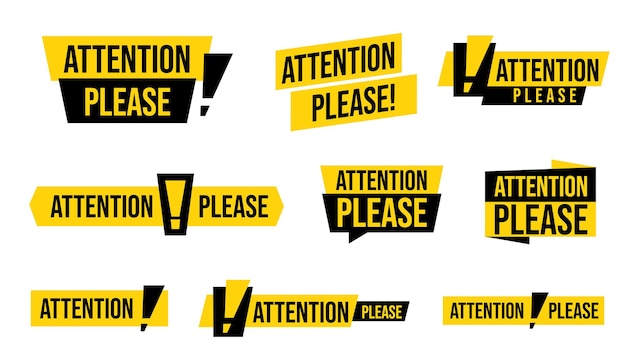 Attention please advertising badge sticker set. Important messag