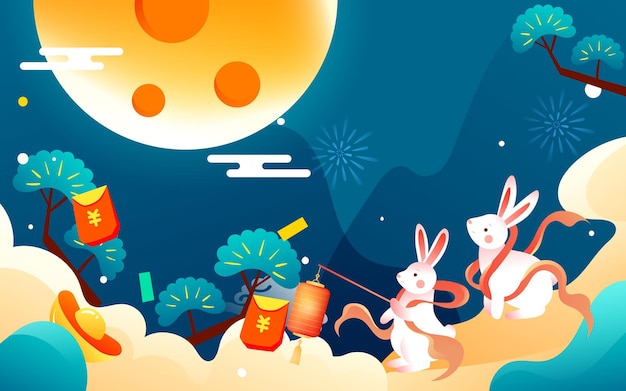 August 15th Mid-Autumn Festival, rabbit is looking at the moon, ancient Chinese mythology and legend