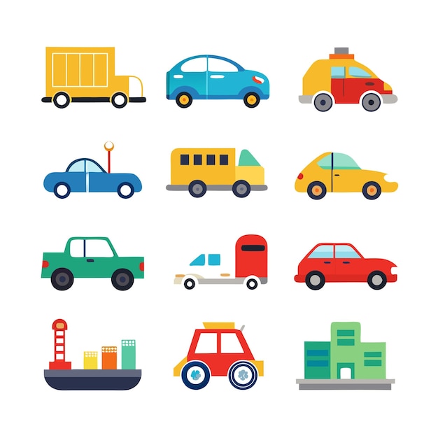 Vector automobile and vehicle icon set vector illustration