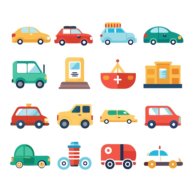 Vector automobile and vehicle icon set vector illustration