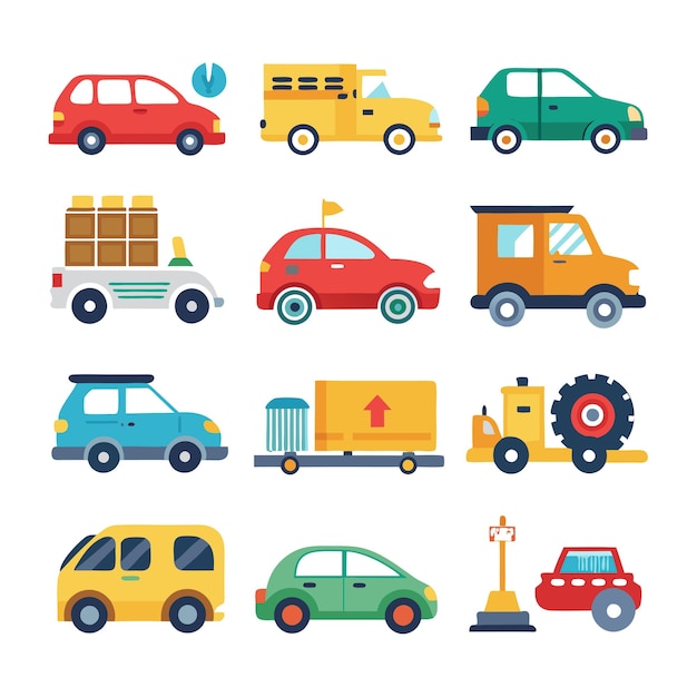 Vector automobile and vehicle icon set vector illustration