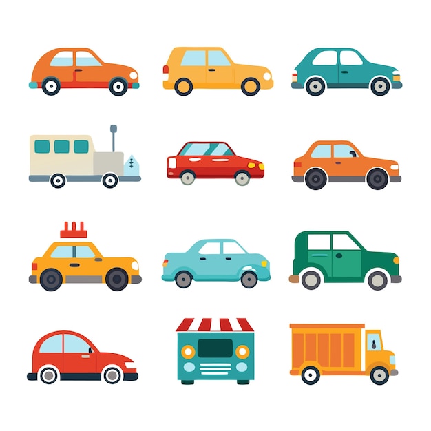 Vector automobile and vehicle icon set vector illustration