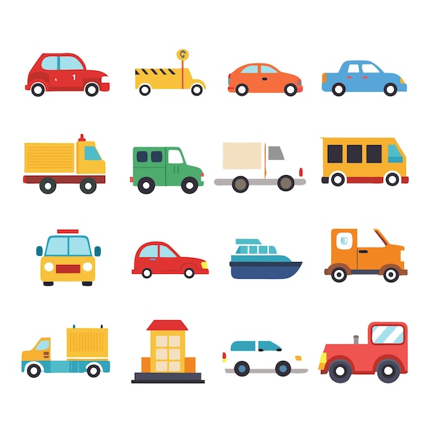 Vector automobile and vehicle icon set vector illustration