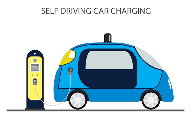 Vector autonomous carself driving auto and charging station