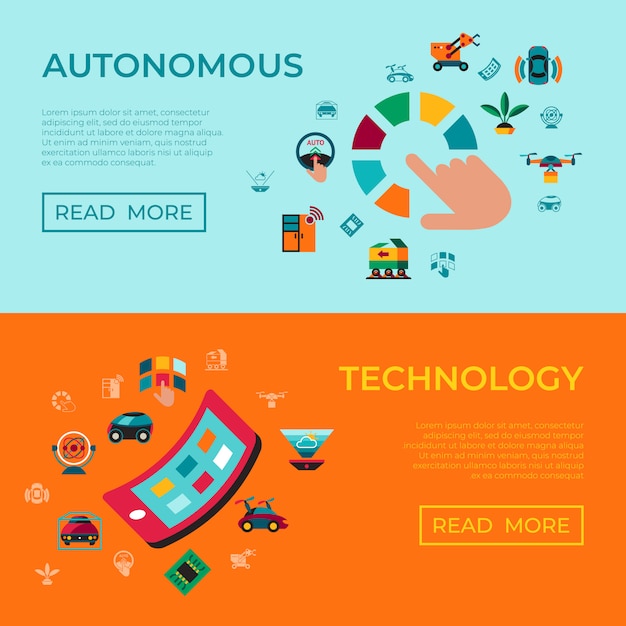 Autonomous transportation technology icons set