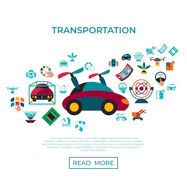 Autonomous transportation technology icons set