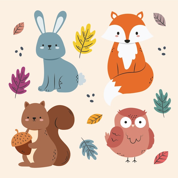 Autumn animals collection