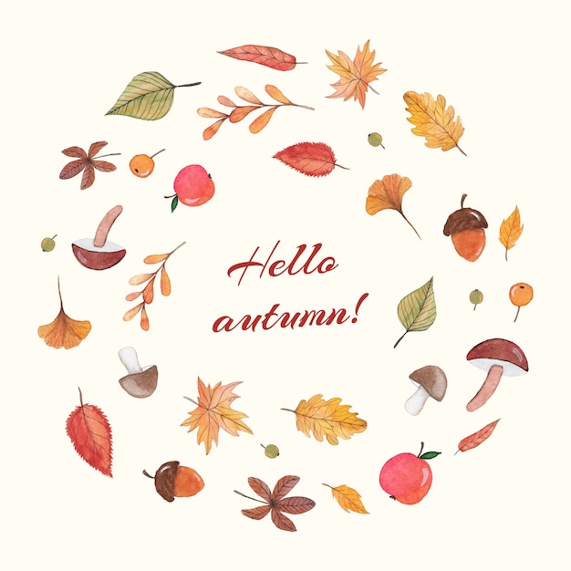 Vector autumn composition with watercolor elements